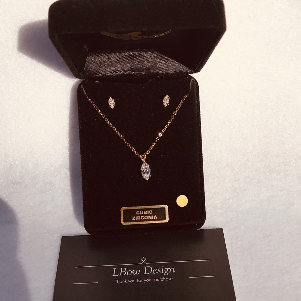 Cubic Zirconia Marquise Cut Necklace and Earrings
